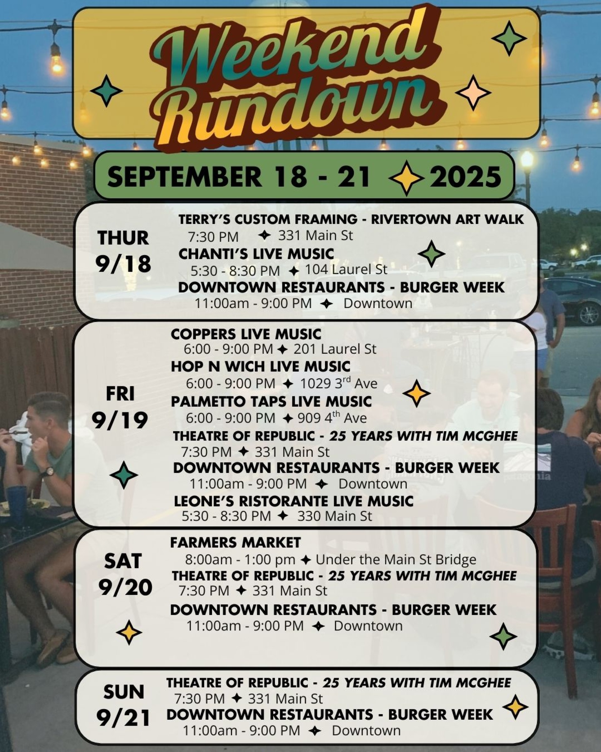 Weekend rundown 9-18-9-21